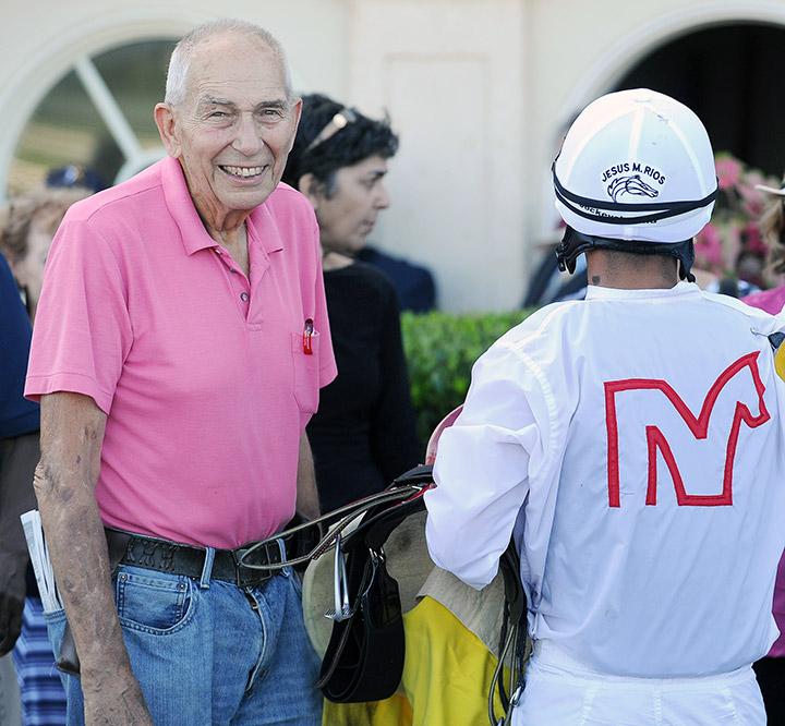 Milton Wolfson with jockey Jesus Rios at Gulfstream Park in 2015