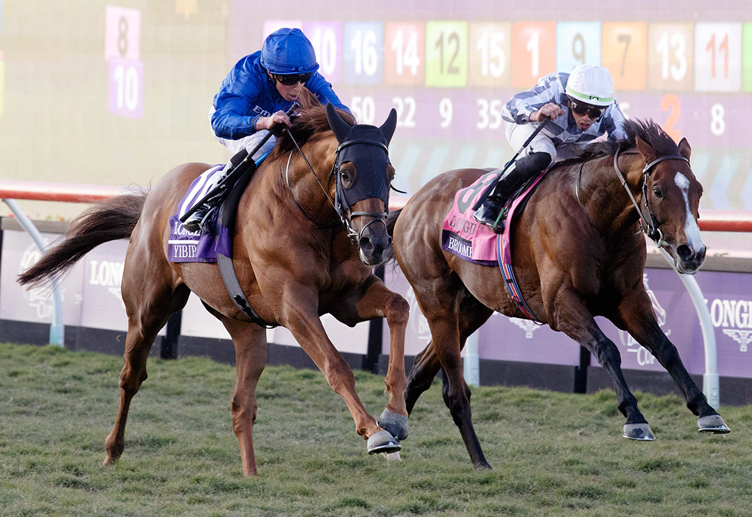 Yibir (left) wins the 2021 Breeders' Cup Turf at Del Mar