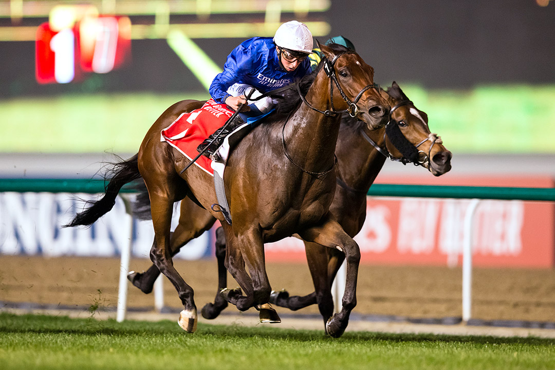 Zakouski wins the 2021 Al Rashidiya at Meydan Racecourse